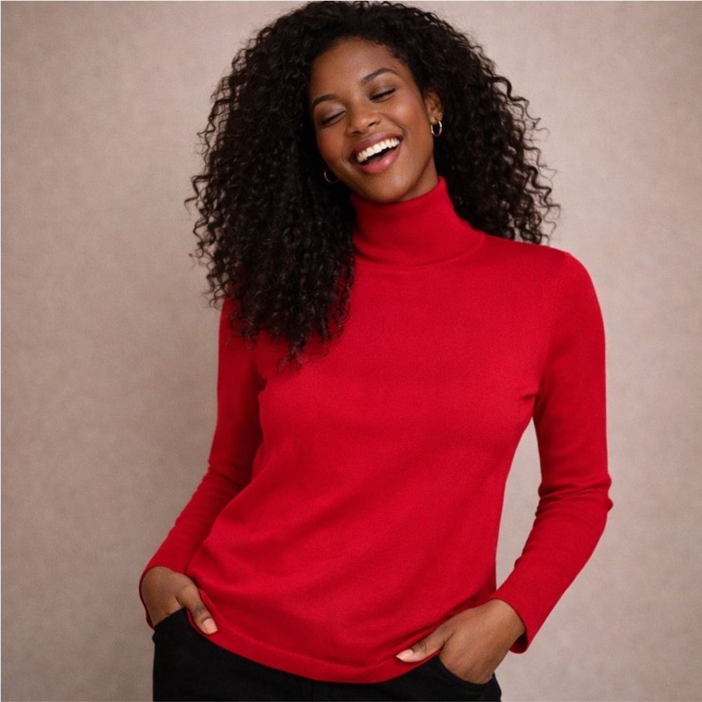 Chico’s Red Turtleneck Sweater Ribbed Knit Stretch Pullover Size S (1)